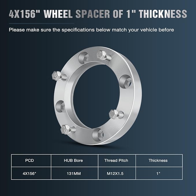 Frokom 4x156mm ATV Wheel Spacers,1 Inch Wheel Spacers with 12x1.5 Studs Fit For 2013+ Polaris Ranger,2014+ Polaris RZR XP 1000,2015+ Polaris RZR-4 Pack