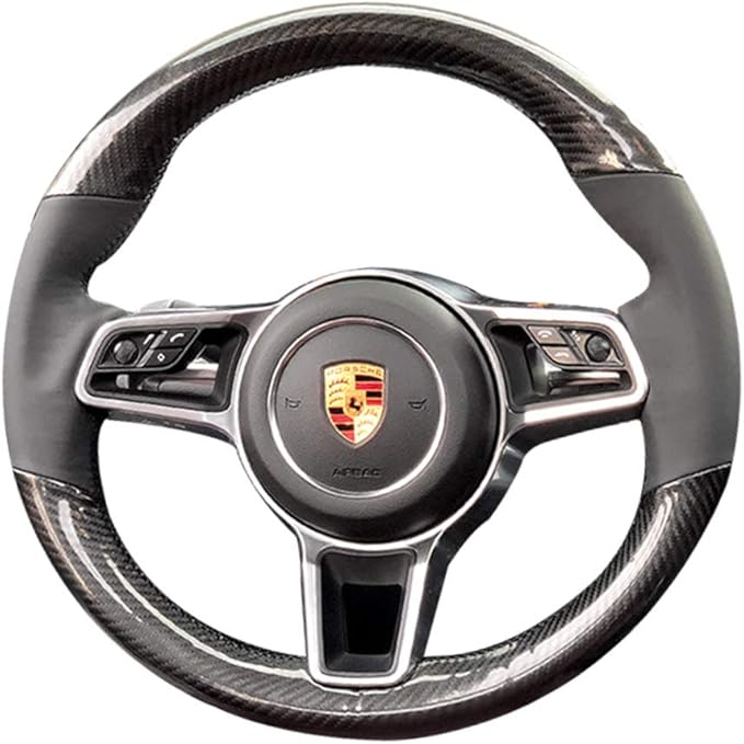 Black Nappa Leather & Carbon Fiber Auto Interior Accessory Steering Wheel Protector Cover Hand-Stitch on Wrap Fit for Porsche Panamera Macan Cayenne 911 996 997 959 Cayman Boxster