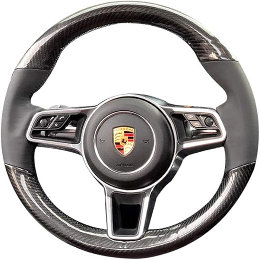 Black Nappa Leather & Carbon Fiber Auto Interior Accessory Steering Wheel Protector Cover Hand-Stitch on Wrap Fit for Porsche Panamera Macan Cayenne 911 996 997 959 Cayman Boxster
