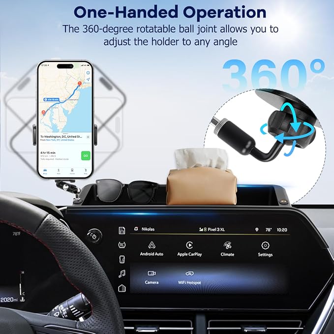Car Phone Holder Compatible with Chevy Trax 2024-2026 Accessories 11-Inch Screen Fixed Clip, Cell Phone Mount with Dash Organizer Storage Box Hands-Free 360° Rotation