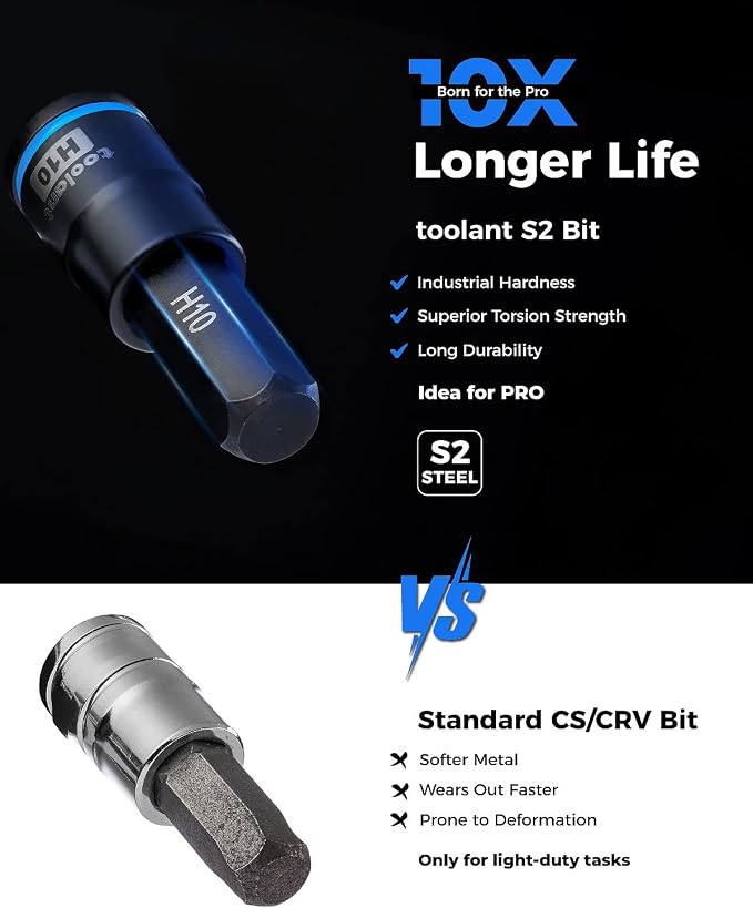 toolant Torx T55 Impact Bit Socket Set 4pcs, 3/8" S2 Steel Air Drive Star Sockets, Long High Impact Bits, Professional Mechanic & Automotive Repair Socket Set