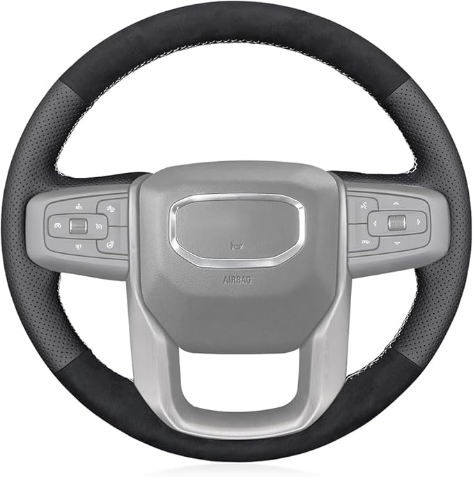 MEWANT Hand Stitch Car Steering Wheel Protector Wrap Cover for GMC Sierra 1500 2019-2023 / Sierra 1500 Limited 2022 / Sierra 2500 2020-2024 / Sierra 3500 2020-2024 / Yukon (XL) 2021-2023 Accessories