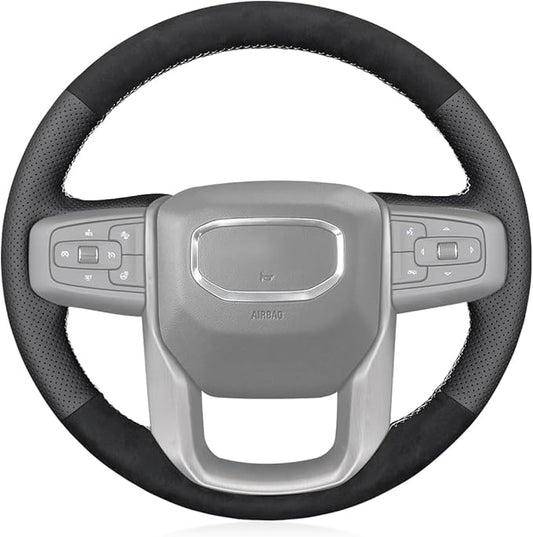 MEWANT Hand Stitch Car Steering Wheel Protector Wrap Cover for GMC Sierra 1500 2019-2023 / Sierra 1500 Limited 2022 / Sierra 2500 2020-2024 / Sierra 3500 2020-2024 / Yukon (XL) 2021-2023 Accessories