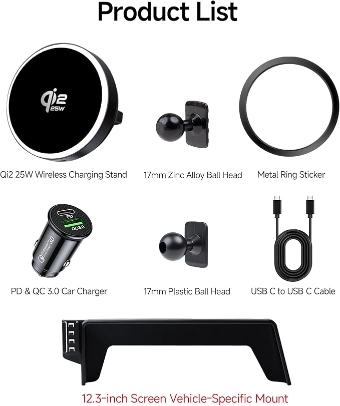 Qi2.2 Max 25W Fast Wireless Car Charger Phone Holder for 2023-2026 Toyota Prius 12.3-Inch Screen, Magnetic Phone Mount Compatible with MagSafe