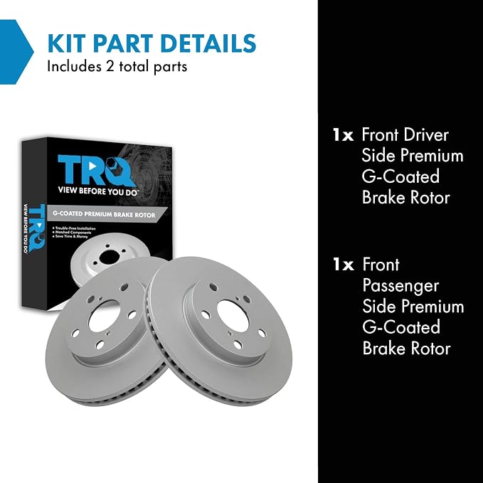 TRQ Front Brake Rotor Set G Coated Vented Compatible with 2010-2012 Lexus HS250h 2008-2015 Scion xB 2012-2017 Toyota Prius V 2006-2018 Toyota RAV4