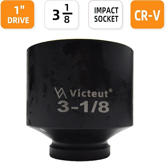 1" Drive 3-1/8" Jumbo Impact Socket, 6-Point, Heat Treated Cr-V Alloy Steel, One-Piece Forged, Surface Phosphating and Blackening Treatment, Anti-rust, Radius Corner Design, No Harm to Nut Corners