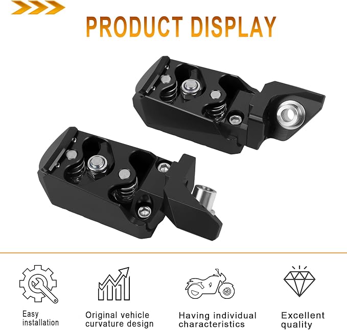 Motorcycle Foot Pegs Footpegs Rest Pedal Replacement for BMW F750GS F850GS R1200GS R1250GS R1300GS Aluminum Footrest Pedals with Built-in Spring (black)