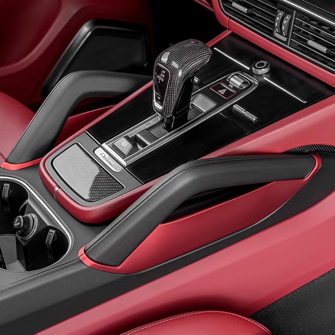 Car Center Console Armrest Side Storage Box Mobile Phone Box Holder Organizer Cover Trim for Porsche Cayenne 2018-2026 Car Accessories (Red)