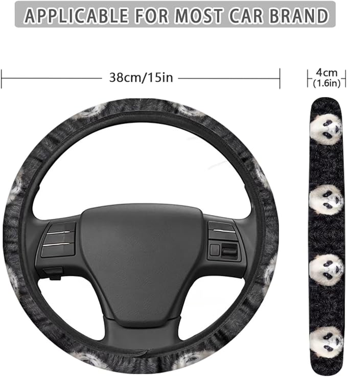 Panda Print Car Accessories Pack of 13, Auto Front and Rear Seat Cover Set of 4, 1 Steering Wheel Cover, 4 Seat Belt Cover, 4 Cup Holder Coasters Universal Fit for Most Cars