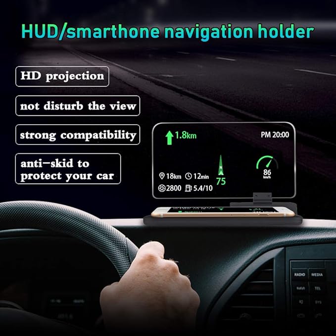 Car GPS Mobile Head Up Display Holder with HD Image Reflection for HUD, Smartphone, iPhone, Samsung, Car Navigation (Up to 6 Inches)