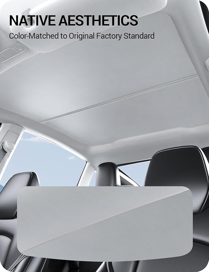 BASENOR 2026 2025 Tesla Model Y Juniper Sunshade Roof [No Gap] [Nano Ice-Crystal] Heat Insulation Foldable Sunroof Cover, UV Protection Shade for Model Y Gray
