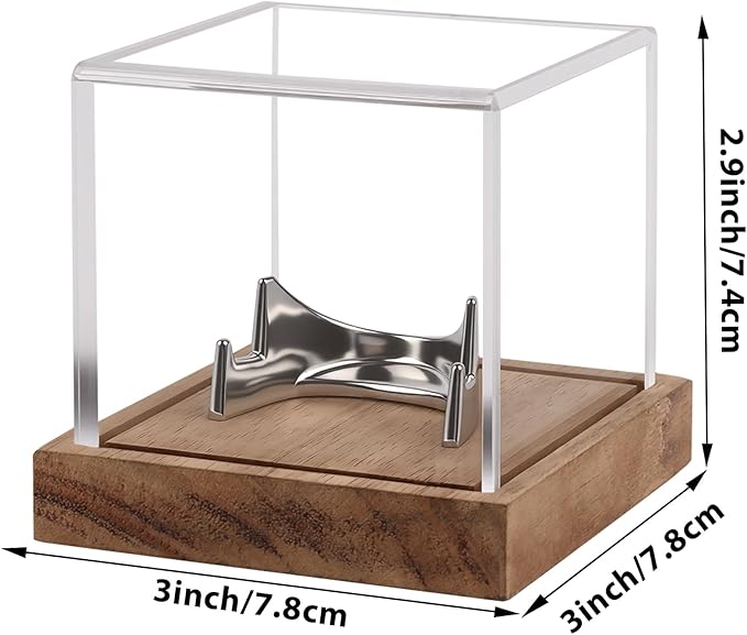 Hooqict Coin Display Case Clear Acrylic Military Challenge Coin Case Display Box UV Protected with Wood Base & Alloy Holder Single Stand for Collectors Medal Poker Chip Collectibles