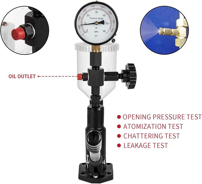 400Bar 6000PSI Diesel Fuel Injector Tester, Diesel Injector Nozzle Tester with Dual Scale Gauge to Adjust Injector Nozzle Pressure and Testing Diesel Injector Nozzle Pop Pressure Tester