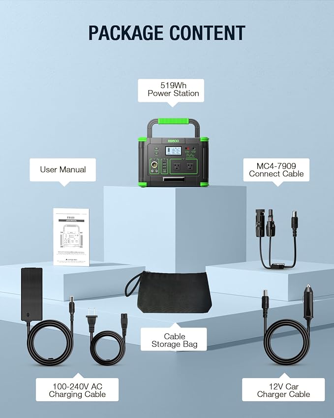 Portable Power Station 500W, 519Wh Solar Generator, 110V Pure Sine Wave AC Outlets, 60W USB-C PD, 10 Ports for Outdoor Camping RV Van, Home Backup Emergency Off-Grid Living,(1000W Peak) Dark Green