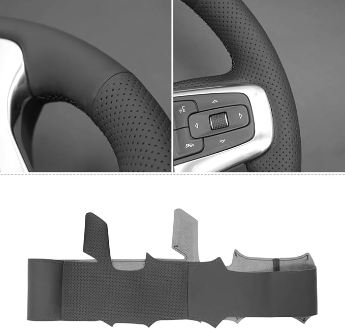 Leather Carbon Fiber Steering Wheel Cover for Chevrolet Blazer Silverado (1500) 2019-2025 / Silverado (2500/3500) 2020-2025/ Suburban Tahoe 2021-2024 Custom Stitched Interior Accessories