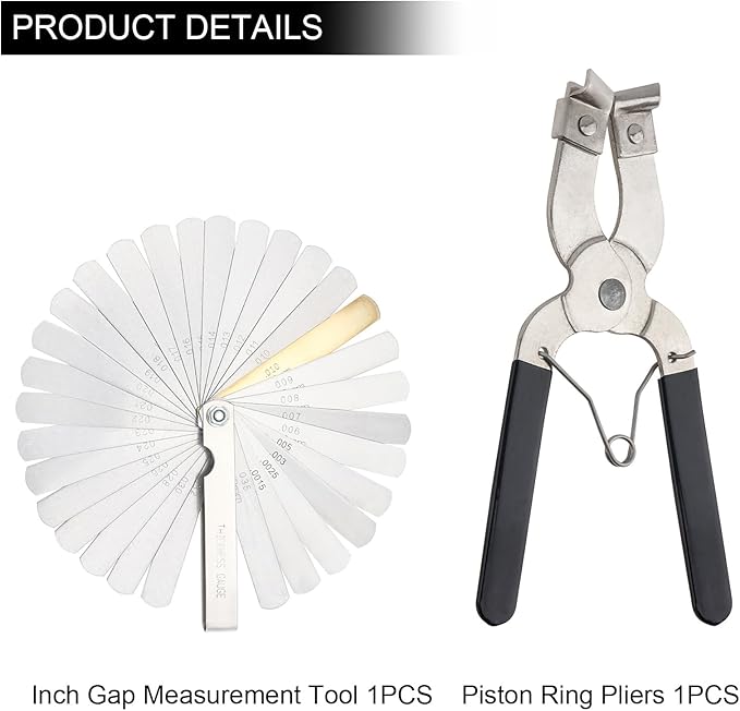3inch Car Engine Piston Ring Compressor Tool Piston Installer Plier with Wrench and Feeler Gauge, Adjustable Sizes From 2-1/8 Inches To 7 Inches, Piston Ring Installer Removal Kit