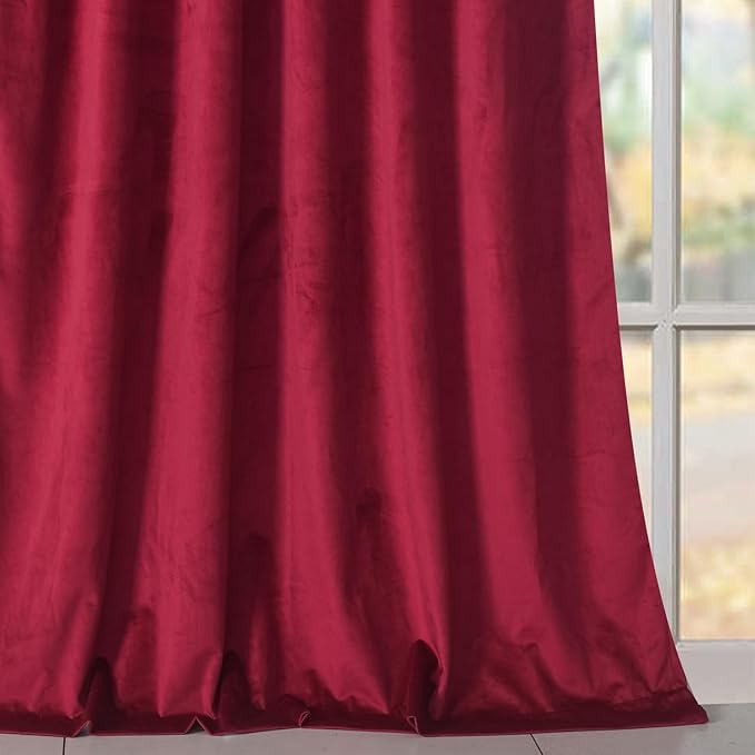 Roslynwood Luxury Soft Rose Red Velvet Curtains 108 inches Long Back Tab Thermal Insulated Blackout Window Drapes for Living Room/Bedroom/Dining Room, W52 x L108, 2 Panels
