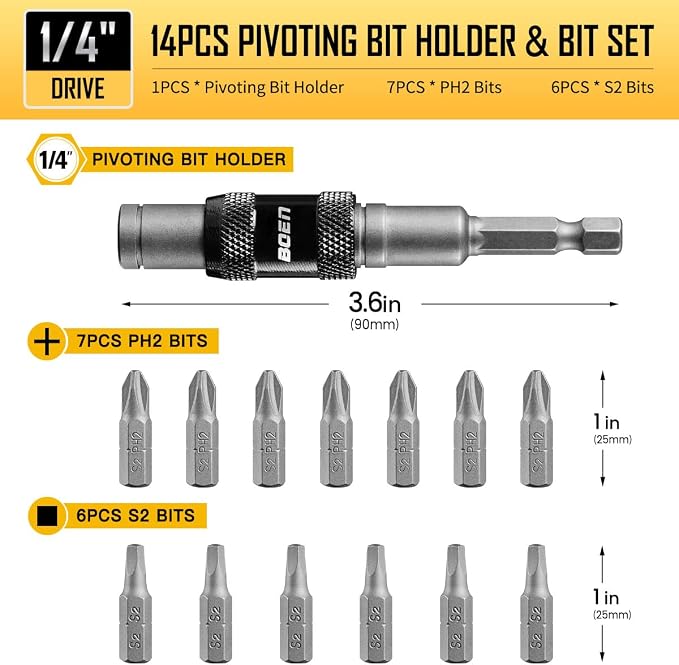 BOEN 35PCS 1/2" Drive Deep Impact Socket Set + 14PCS Pivoting Magnetic Bit Holder with Screwdriver Bits