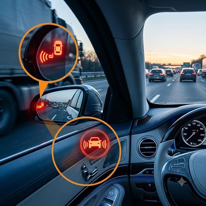 24ghz Microwave Radar Blind Spot Detection System Kit Compatible with 12V Universal Cars, SUVs; Monitors Rear Blind Zones to Deliver LED Buzzer Alerts for Lane Change Assist Kit