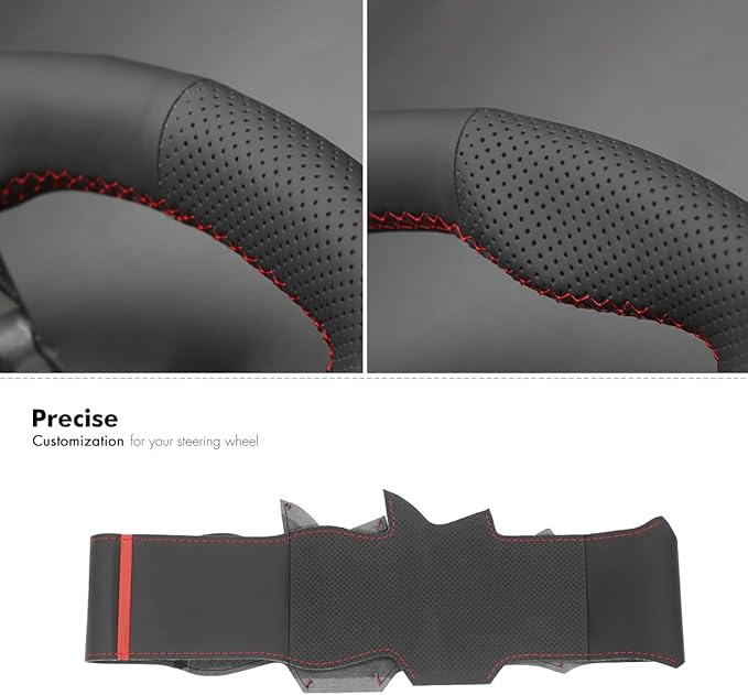 MEWANT Car Steering Wheel Cover for Toyota Hilux/Fortuner Hand Stitch Leather Car Steering Wrap