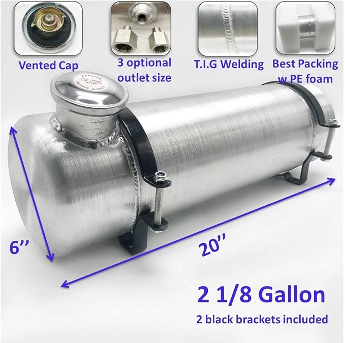 JSD 2.125 Gallons 6"x20" Aluminum Spun Round Gas Tank End Fill 1/4" NPT Outlet - for mini bike,go kart, Log splitter
