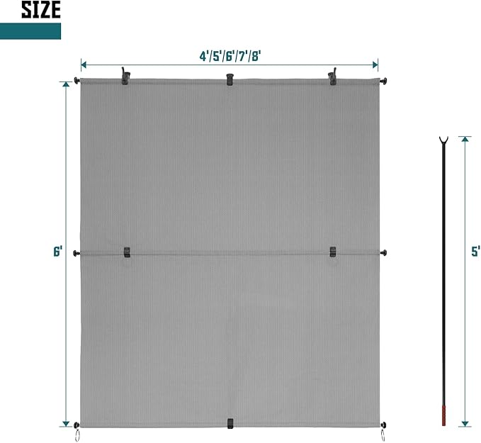 Bynbbur 8'W x 14'H Outdoor Patio Shades Foldable Roller Blinds, 220 GSM Sun Shade Roll Up Porch Screens Exterior Shade Cloth for Deck Pergola Backyard, Light Gray