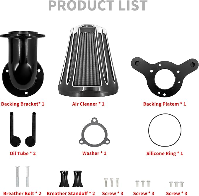 Motorcyle Air Cleaner Filter CNC 90° Forward-Facing Kit Fit for Harley Softail Touring Trike Sportster XL Dyna (Black Housing Grey Element, C For Touring 08-16,Softail 16-17,Trike 08-16)