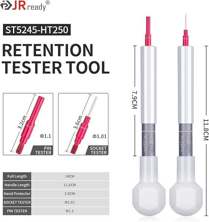 JRready ST5245-HT250 Electrical Tension Test Tools，20# Socket and Pin Tester Tips Work with The HT250-4 Adjustable Retention Dynamometer Tool Set in Electrical System Tools(RED)
