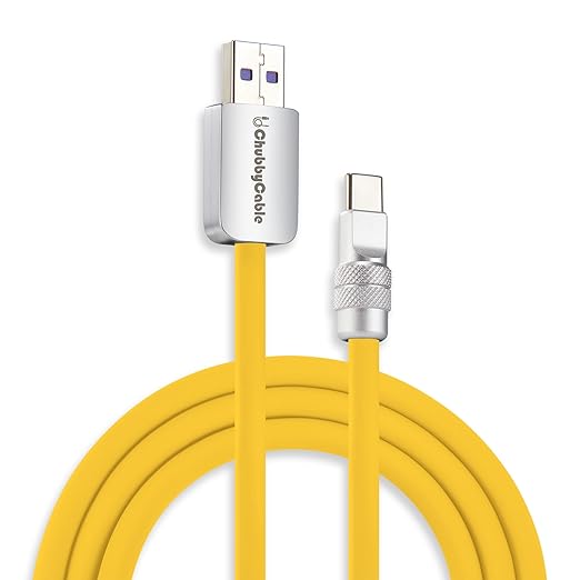 chubbycable Chubby 2.0 USB C 120W Fast Charging Cable Silicone Soft Durable USB C Cable Extra Thick Charger Cord Compatible with iPhone 17-15 Series iPad, Yellow, USB-A to Type-C, 3.3FT