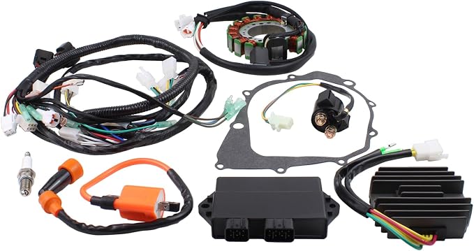 Stator with Gasket Regulator Rectifier Ignition Coil Spark Plug Ignitor CDI Box Wire Harness Starter Relay Kit for Yamaha Warrior 350 YFM350X 1997 1998 1999 2000 2001