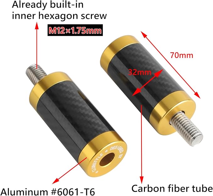 CNC Aluminum Frame Sliders M12×1.75mm Inner Hexagon Screws,Black | Compatible With 1-1/4" Guards, Fit For Harley Crash Bars/Bag Guards,With Carbon Fiber Inlay