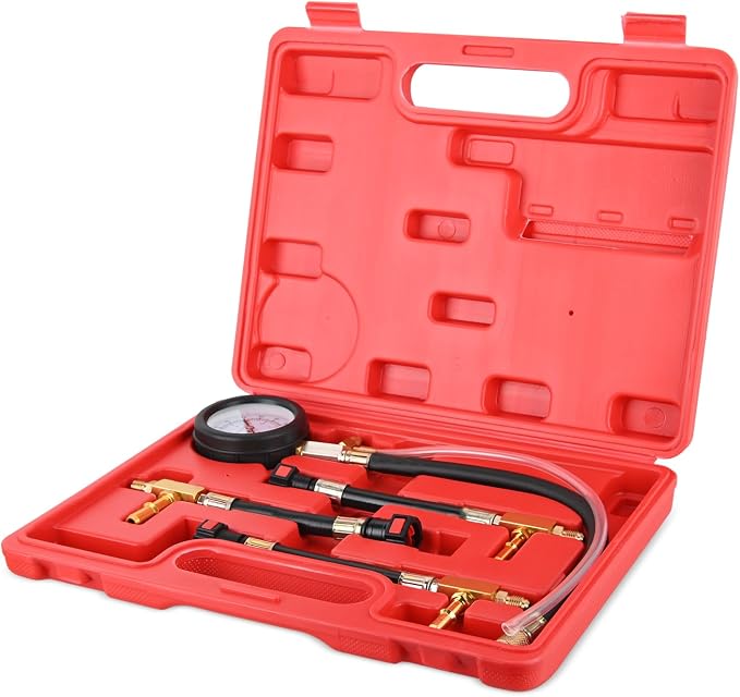 GOOACC Fuel Pressure Test Kit, Automotive Fuel Injection Pressure Gauge Tester 0-100PSI with 1/4 5/16 3/8 Quick Connect Adapters for Gasoline EFI Engines
