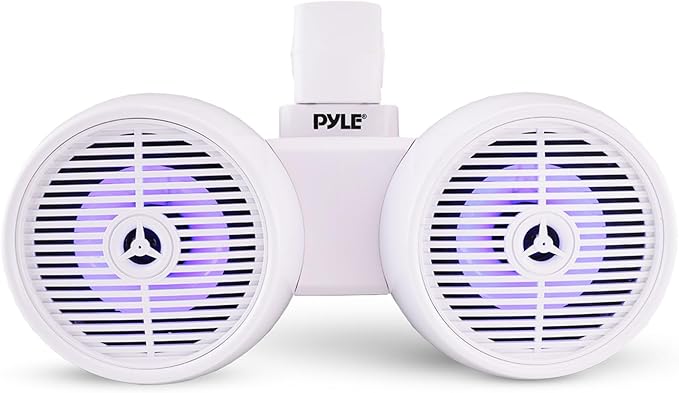 Pyle Dual Waterproof Off-Road Speakers - 6.5" 200W 2-Way Marine Wakeboard Tower Sound System w/LED Light, Full Range Outdoor Stereo Speaker for Car, ATV, UTV, Jeep, Boat, Includes Brackets (White)