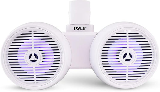 Pyle Dual Waterproof Off-Road Speakers - 6.5" 200W 2-Way Marine Wakeboard Tower Sound System w/LED Light, Full Range Outdoor Stereo Speaker for Car, ATV, UTV, Jeep, Boat, Includes Brackets (White)