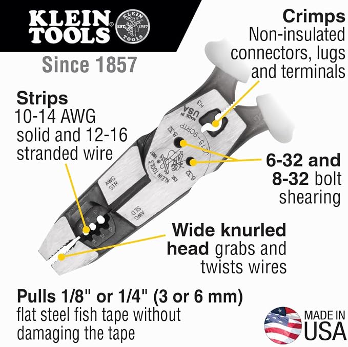Klein Tools Pliers and Ratcheting Screwdriver 13-in-1 Bundle with 9-Inch Side Cutting Pliers, Crimper, Fish Tape Puller and 6 Double-Ended Bits