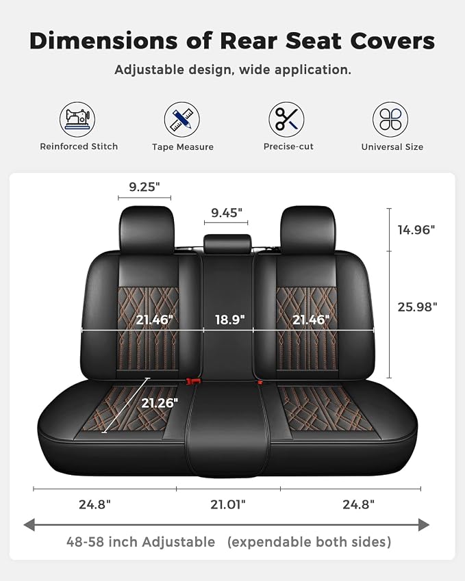 Huidasource Rear Seat Covers, Waterproof Faux Leather Rear Split Bench Car Seat Covers, Universal Fit for Most Cars Sedans SUVs Pickups Trucks, Cup Holder Compatible, Black&Orange