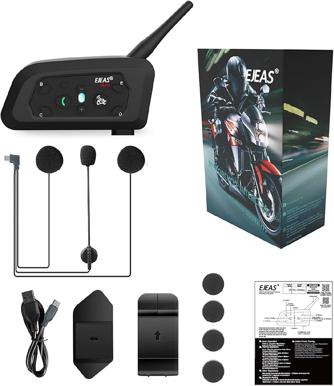 Novamente V6 Pro+ Motorcycle Helmet Bluetooth Intercom Headset, Up to 6 Riders 2-Way IP65 Waterproof Wireless Motorbike Communication System for Dirt Bike/ATV/Off Road, 1 Pack