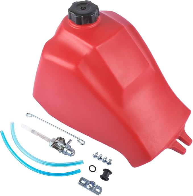 Red Fuel Tank w/ Cap and Fuel Petcock FT49002 Replacement for Honda ATC185/S 1980-1983 200S 1981-1986 200E 1982-1983 200/M 1981-1985 Mustrod