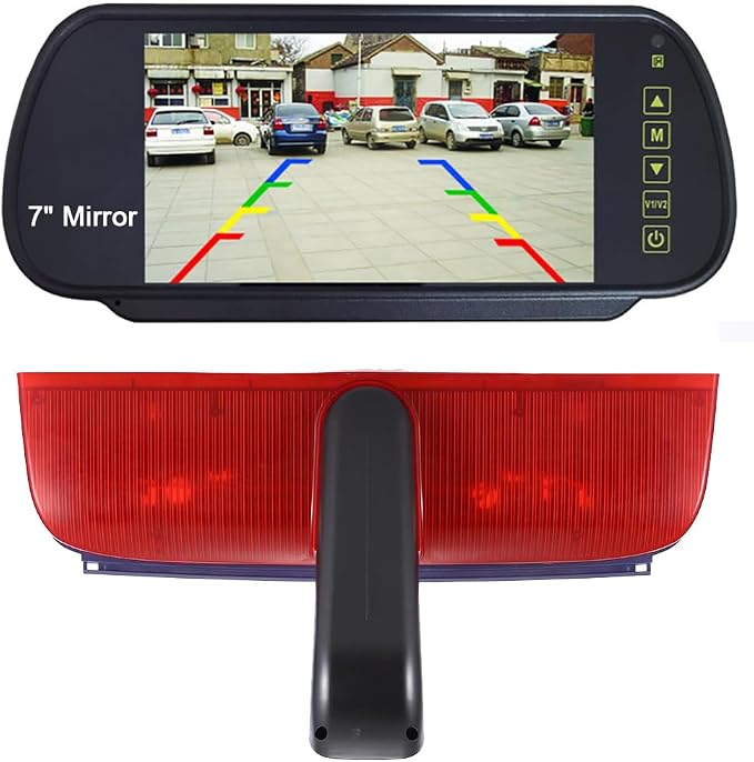 Car Third Roof Top Mount Brake Lamp Light Rear View Reverse Parking Camera,Replacement for Van Ford Transit Connect 2 II/XL Cargo Titanium Passenger Wagon 2014-2022(with 7 inch Rear View Mirror)