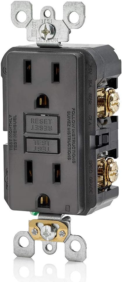 Leviton GFCI Outlet, 15 Amp, Self Test, Non Tamper-Resistant with LED Indicator Light, Protection from Electric Shock and Electrocution, GFNT1-E, Black (Pack of 10)