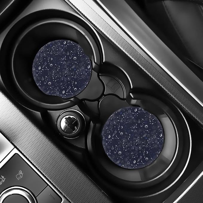 Xoenoiee 11 Pcs Celestial Moon Stars Print Car Accessories Full Set for Women, Universal Front Car Seat Cover, Back Bench Seat Cover, Steering Wheel Covers, Seat Belt Pads, Cars Coaster, Key Chains