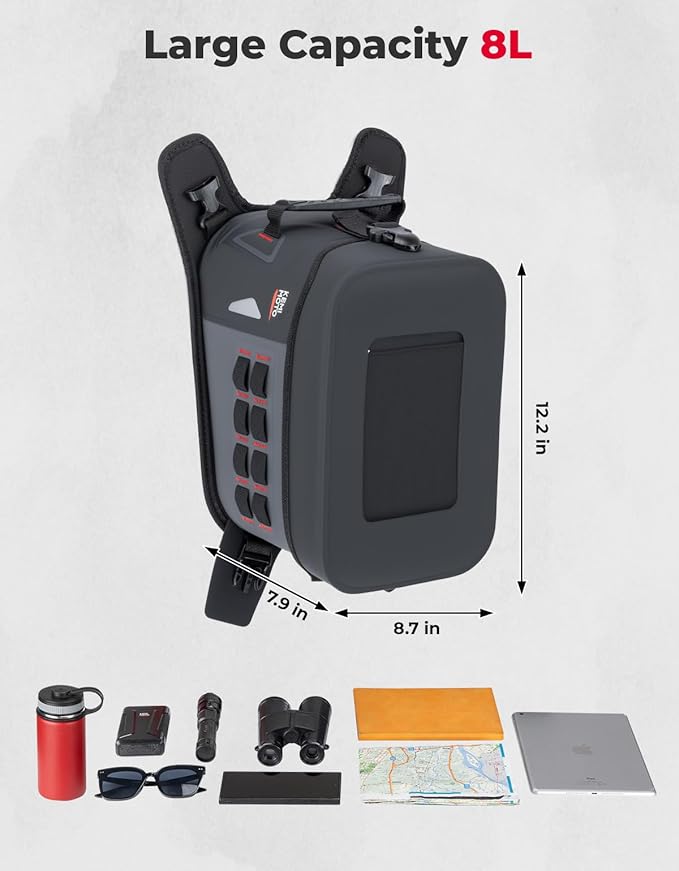 KEMIMOTO Motorcycle Tank Bag, PVC Waterproof Adventure Storage Tank Bag with Straps, High Sensitivity Touch Screen, Black 8L