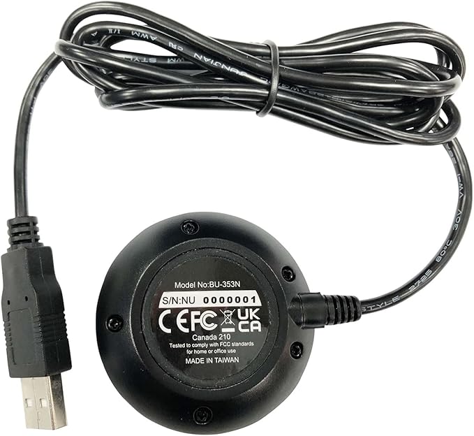 GlobalSat BU-353N USB GPS Receiver, Black, Made in Taiwan