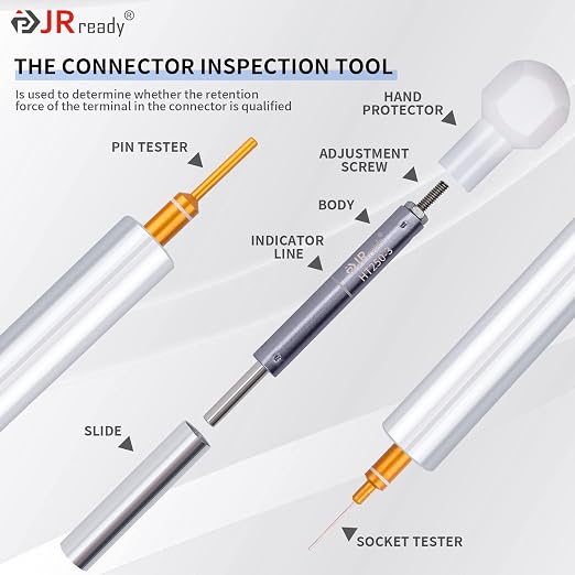 JRready ST5244-HT250 Retention Dynamometer Kit, HT250-3 Electrical Tension Tester Tool with Socket & Pin Tester Tips Provides The Correct Positioning for 20# 22# Contacts
