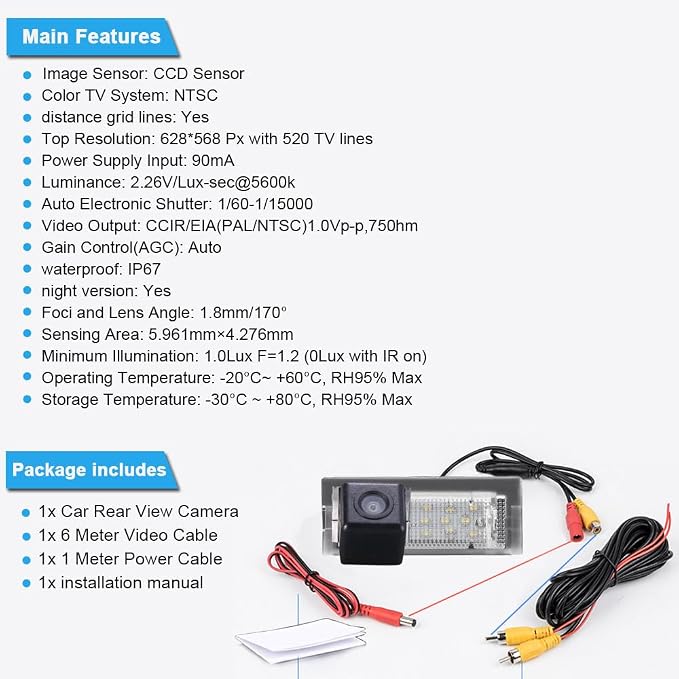 HD Waterproof car Rear View Back up Vehicle Camera Parking Reverse for BMW 5er E39 525i 525iT 528i 530i 540iT Wagon 520i 535i OEM：51137051529 Night Vision Waterproof