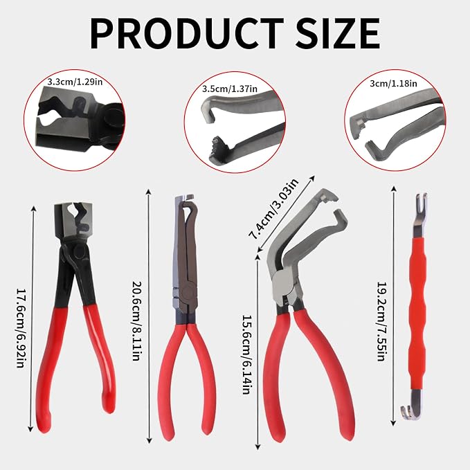 Automotive Electrical Disconnect Pliers Kit - 4PC Connector Removal Tool for Cars, Wire Terminal Separator & Hose Clamp Pliers Set, Non-Damaging Plug Disconnect Tool for Mechanics & DIY
