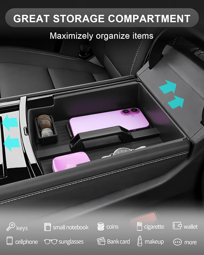 CDEFG for 2025 2026 Chevy Traverse Center Console Organizer with Handle for 2024-2026 Chevrolet Traverse Accessories Middle Console Organizer w/Coin Holder Armrest Storage Box