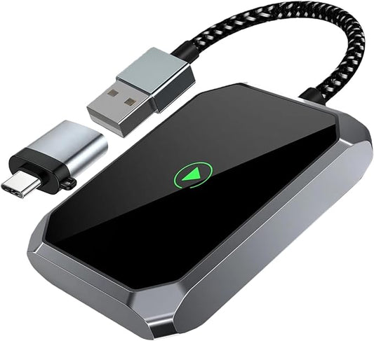 Wireless CarPlay Adapter, 2 in 1 for Apple Carplay and Android Auto Adapter USB-C/USB-A Plug & Play for iOS 7.1+ & Android, Seamless Stable Auto-Reconnect, No delay(Black)