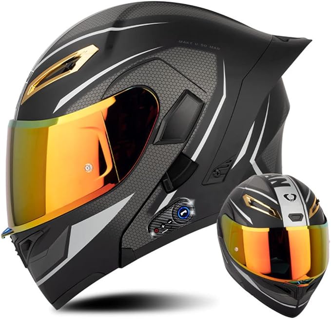 Full Face Motorcycle Bluetooth Helmets DOT Approved for Men Women Adults, Dual Visors Flip up Modular Bluetooth Integrated Motorcycle Helmet
