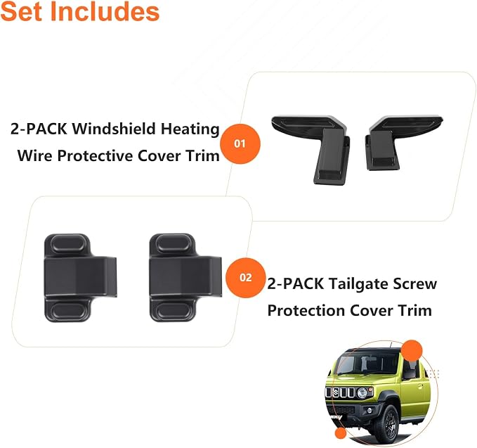YOCTM 4-Pack Tailgate Screw Protection Trim + Rear Windshield Heating Wire Protective Cover Compatible with Suzuki Jimny 2019 2020 2021 2022 2023 2024 2025 JB64 JB74W Black 3 Door 5 Door Accessories